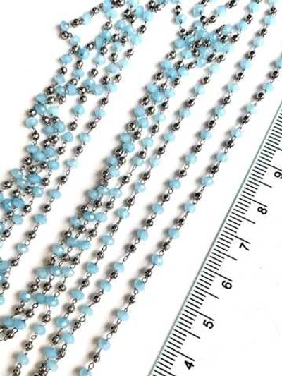220904-р Цепочка с хрустальными бусинками, 3мм, голубой, родий