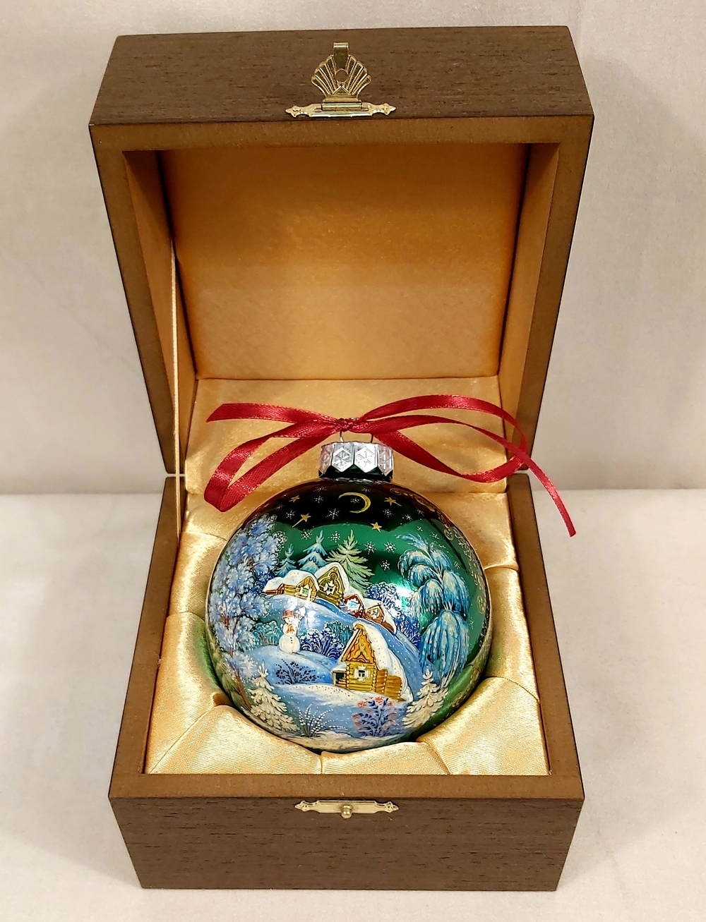 Коллекционный елочный шар с росписью Палех "Ангел" в футляре