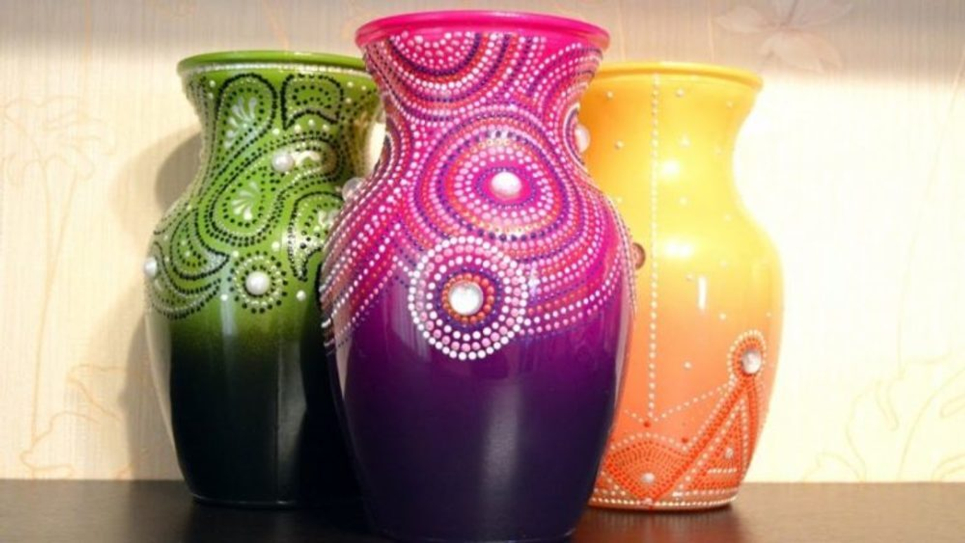 Виды вазочек. Декорирование вазы. Расписные вазы. Цветные вазы. Роспись вазы.