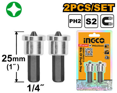 Биты с ограничителем глубины 2х25мм INGCO SDB91PH213 INDUSTRIAL