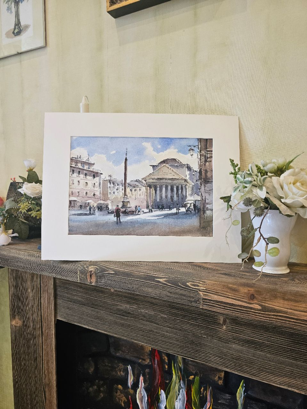 Картина авторская акварельная в паспарту 30х40 см на стену для интерьера "Пантеон. Рим"
