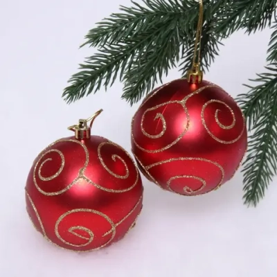 Новогодние шары 8 см (набор 2 шт) «Снежные узоры», Красный
