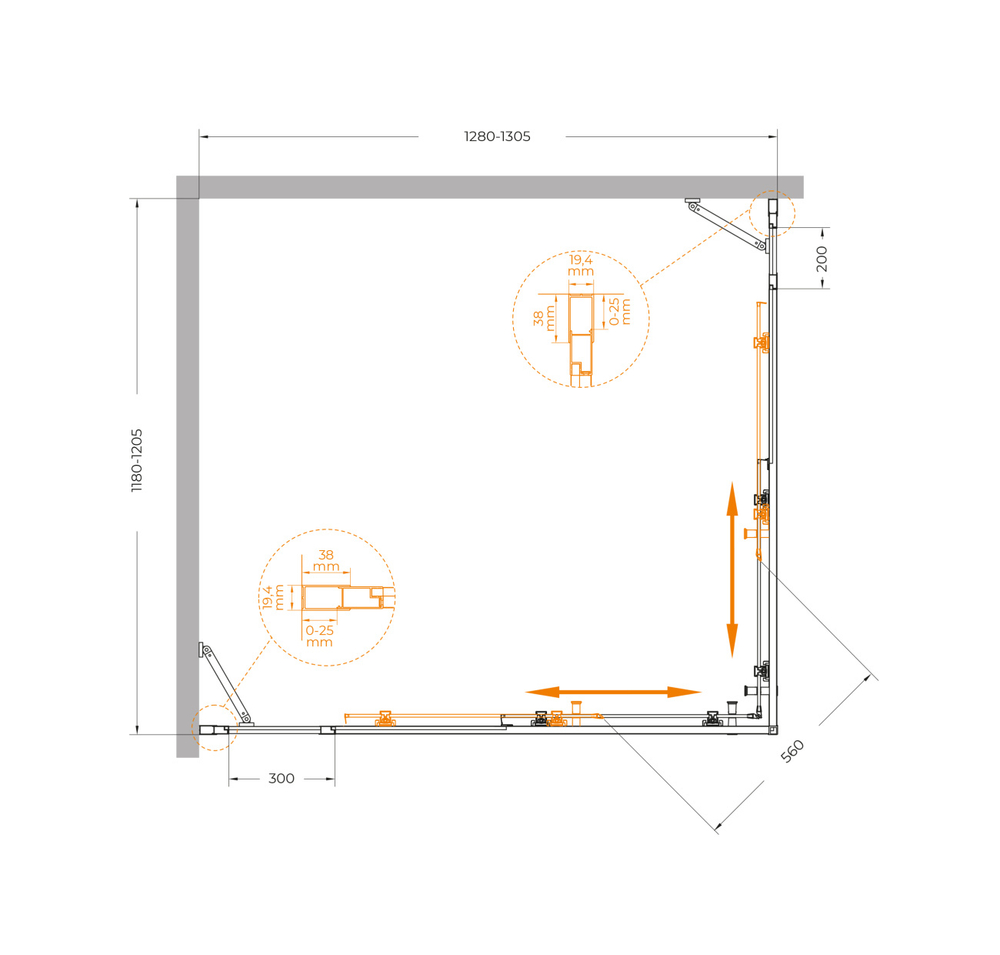 Душевой уголок Cezares MOLVENO-AH-22-130/120-P-Cr, 130х120х195, профиль хром, стекло Punto матовое