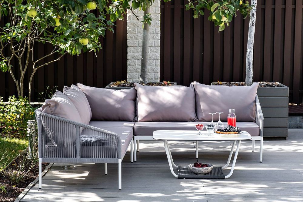 "Канны" модульная угловая лаунж-зона из роупа (веревки), цвет светло-серый