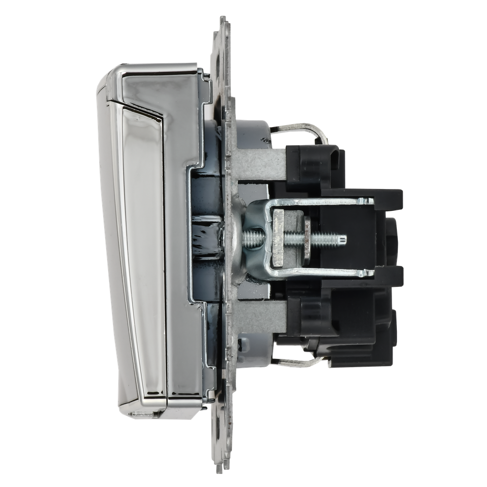BRITE Розетка 1-местная с заземлением с защитными шторками и крышкой 16А IP20 РСбш10-3-БрГН металл хром/никель IEK