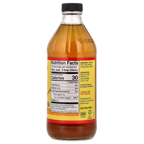 Bragg, органический яблочный уксус с медом, 473 мл (16 жидк. унций)