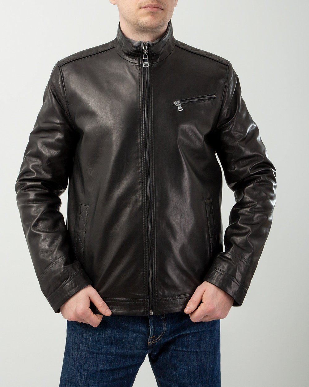 Куртка мужская GIO MELLI 432, гладкая кожа, черный