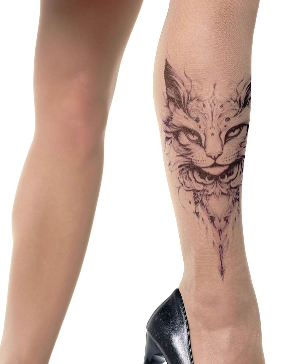 Колготки с принтом в виде кошачьей мордочки (Размер: S-M-L) (Цвет: бежевый)