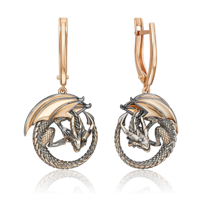 Серьги «Драконы» с английским замком из красного золота