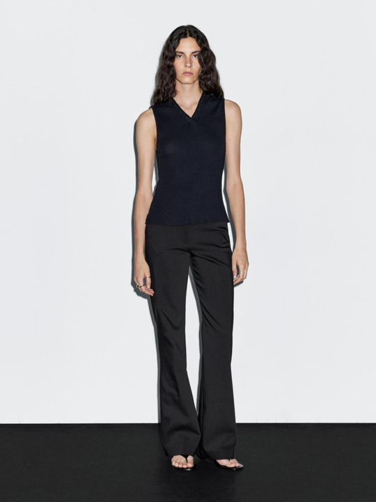 Massimo Dutti Топ в рубчик с воротником, темно-синий
