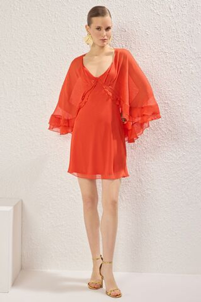 Шифоновое плетеное короткое вечернее платье с оборками А-силуэта в виде цветка граната, вечернее платье для выпускного вечера TPRSS25EL00220