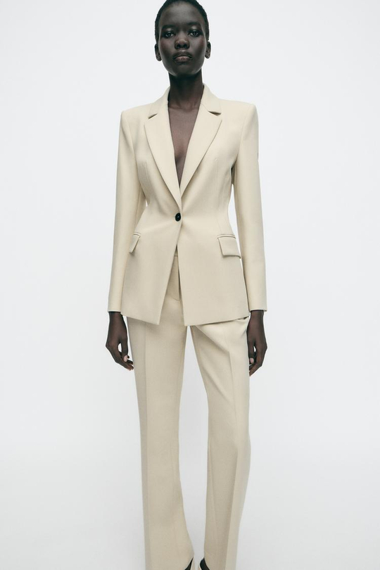 ZARA БРЮКИ FLARED, ПЕСОЧНЫЙ