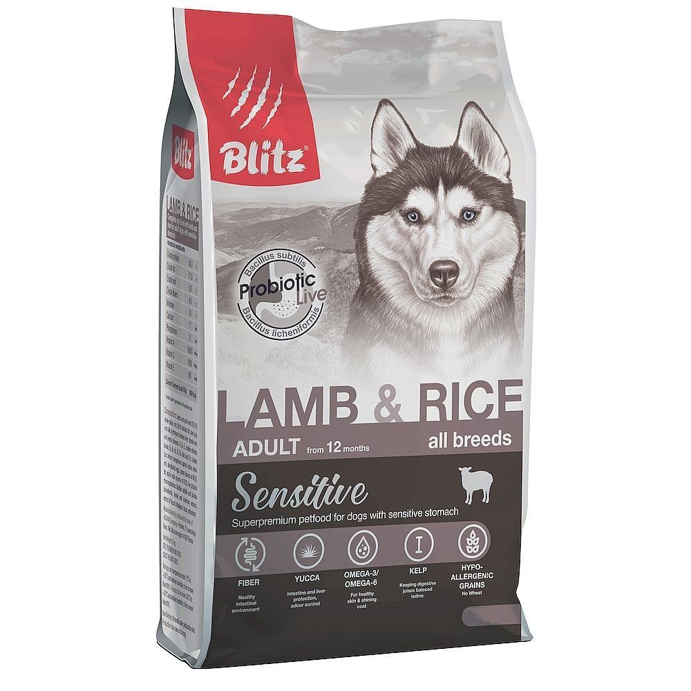 Сухой корм BLITZ Sensitive ADULT Lamb&amp;Rice для взрослых собак с ягненком и рисом, Пакет 15 кг