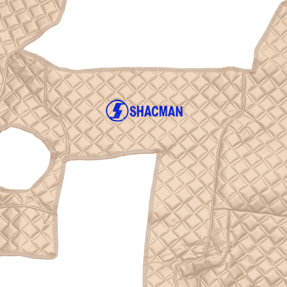 Ковры SHACMAN F3000 (экокожа, бежевый, бежевый кант, синяя вышивка)
