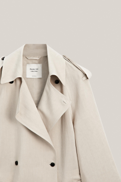Massimo Dutti Тренч оверсайз из смесовой льняной ткани - Limited Edition, песочный