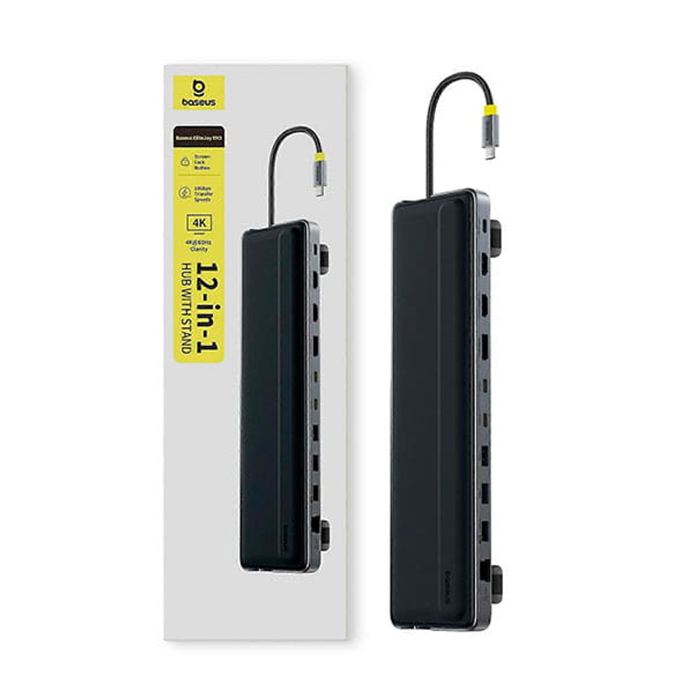 1x USB-C Хаб Baseus EliteJoy EH3 12in1 (2хHDMI 4K@60Hz+DP4K@60Hz+2хUSB-C(10Gbps)+2хUSB-A(5Gbps)+USB-A(480Mbps)+SD/TF(3.0)+RJ45(Gigabit) +USB-C(PD))