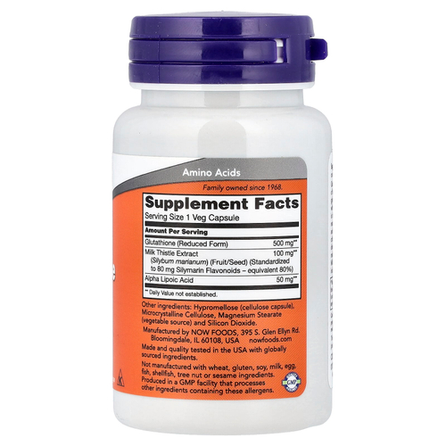 NOW Foods, глутатион с экстрактом расторопши и альфа-липоевой кислотой, 30 растительных капсул