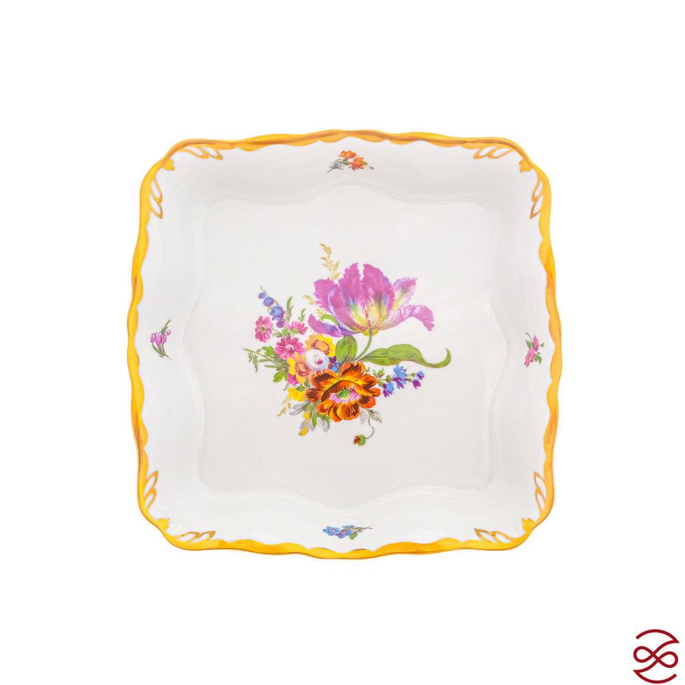 Салатник квадратный на ножке Queen's Crown Мейсенский букет 21см