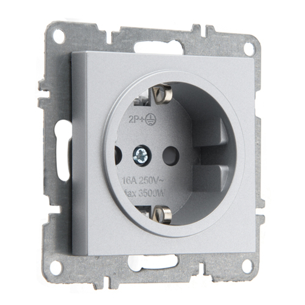 Розетка с заземлением ARVIA Electric, со шторками, 16А 250В, металлик 50032000243