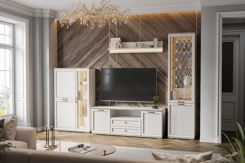 Шкаф-витрина стеклянный в гостиную Сосна Санторини светлый 55х37х223