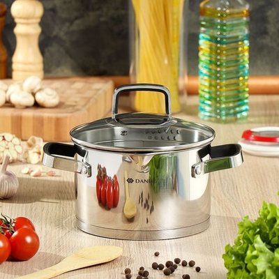 Кастрюля нерж, 2.9 л, с крыш, Daniks, Манхэттен, M-461-18, индукц