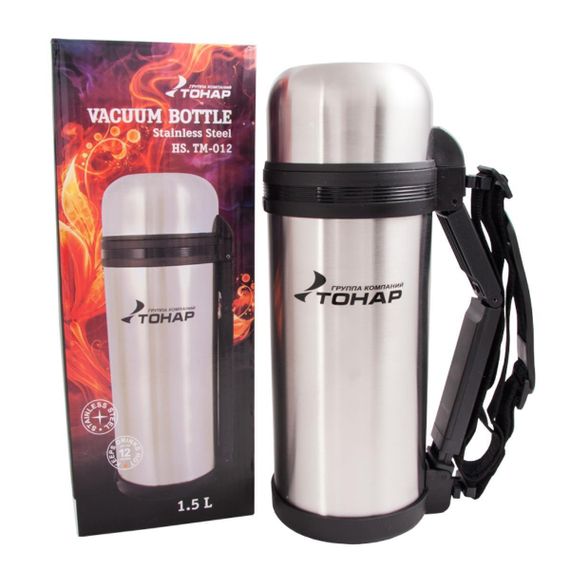 Термос TONAR 1500ML HS.TM-012 (дополн.пласт.чашка, скл.ручка, ремень)