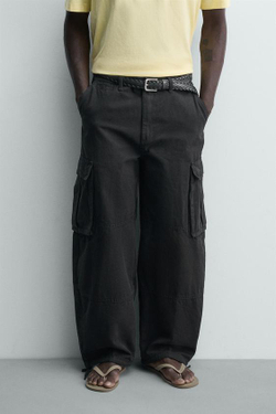 ZARA БРЮКИ КАРГО BALLOON FIT, ЧЕРНЫЙ