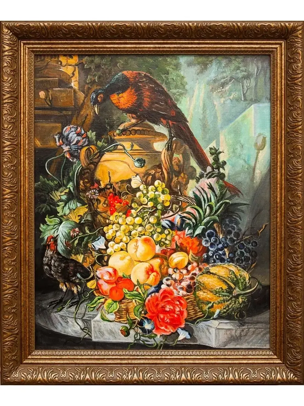 Картина маслом "Натюрморт с птицами и фруктами" Воробьев