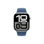 Apple Watch Series 10, 46 мм, корпус из алюминия серебристого цвета, спортивный ремешок цвета «синий деним»