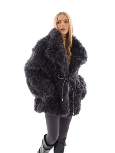 Графитовая шуба из овчины калган