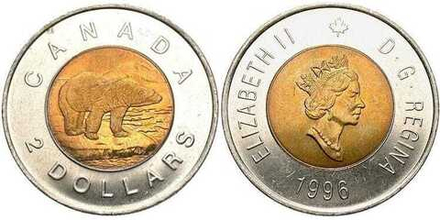 Канада 2 доллара, 1996-2003 Белый медведь XF