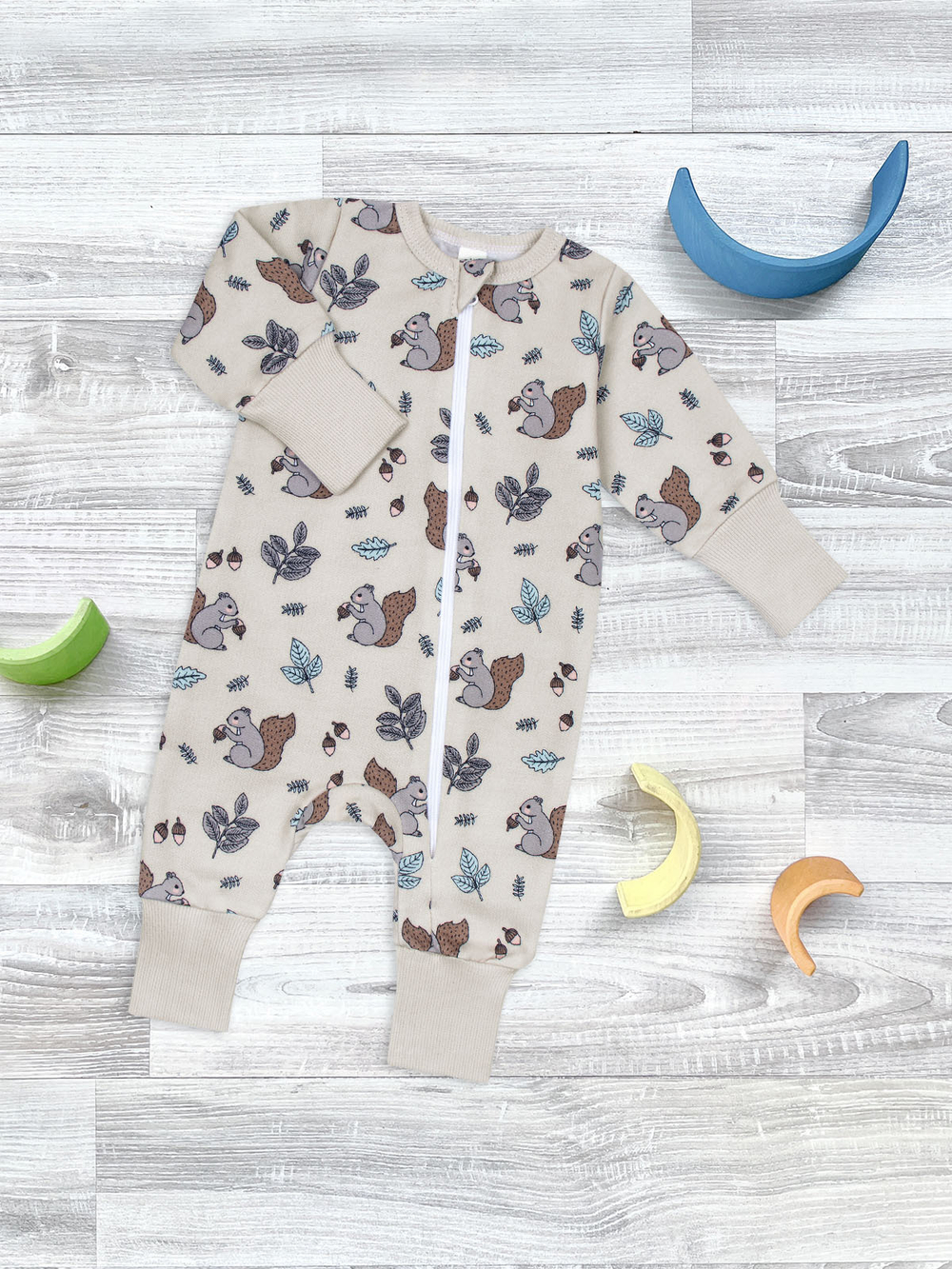 Утеплённый комбинезон с открытой ножкой Mjölk Sleep and Play Белочки