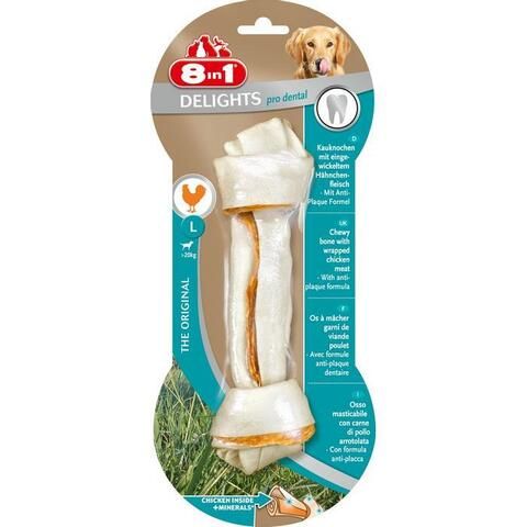 8in1 DENTAL DELIGHTS L косточка с куриным мясом для крупных собак с минералами 21 см