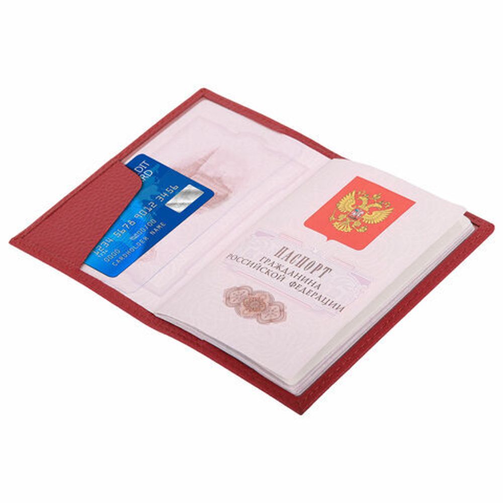 Обложка для паспорта натуральная кожа флоттер, кожаный уголок, красная, BRAUBERG, 238865