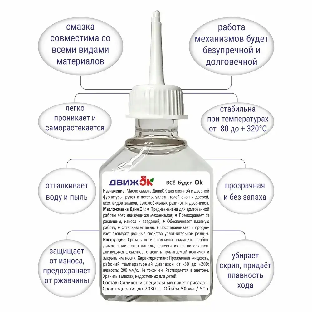 Масло - смазка для фурнитуры и уплотнителей, ручек и петель, 50 мл