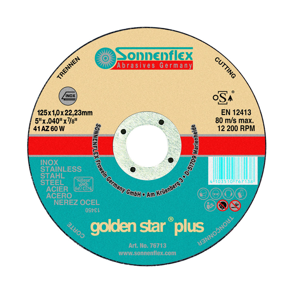 Отрезной диск Golden Star 125x1x22,23 AZ60 W F41 INOX Sonnenflex 76713