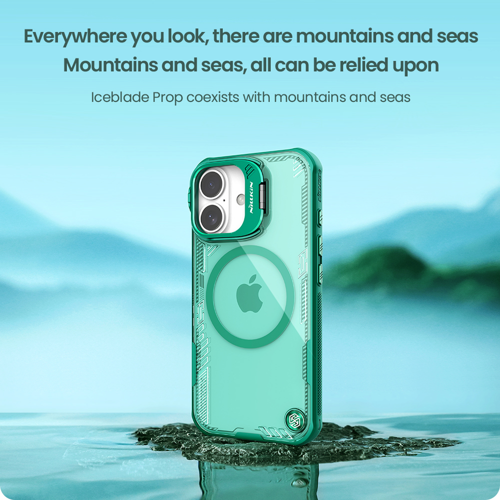 Чехол тонированный зеленый с MagSafe на iPhone 16, серия Iceblade Prop Magnetic (версия с открытой камерой) от Nillkin