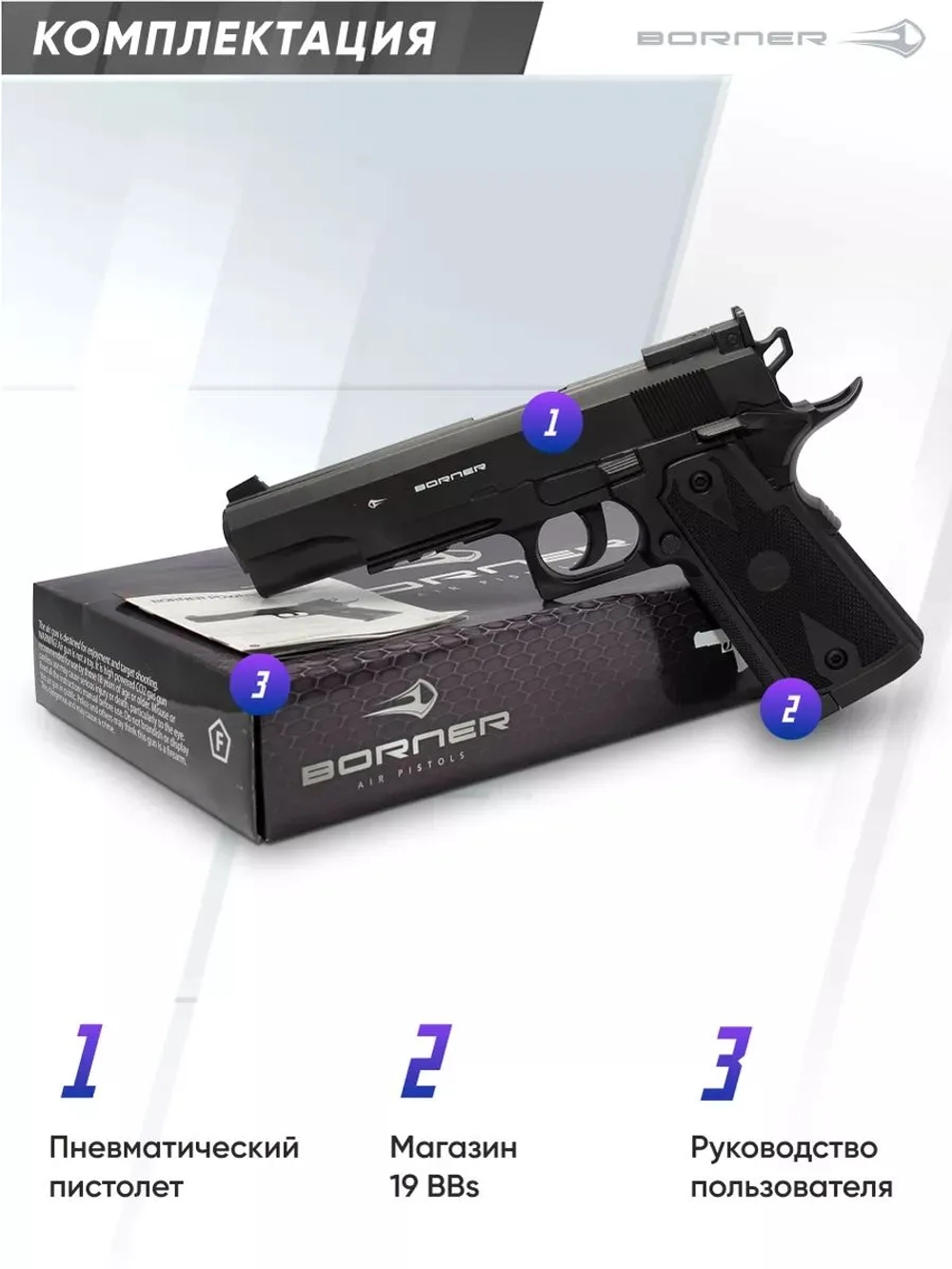 Пистолет пневматический Borner Power win 304 (Colt), кал. 4,5 мм