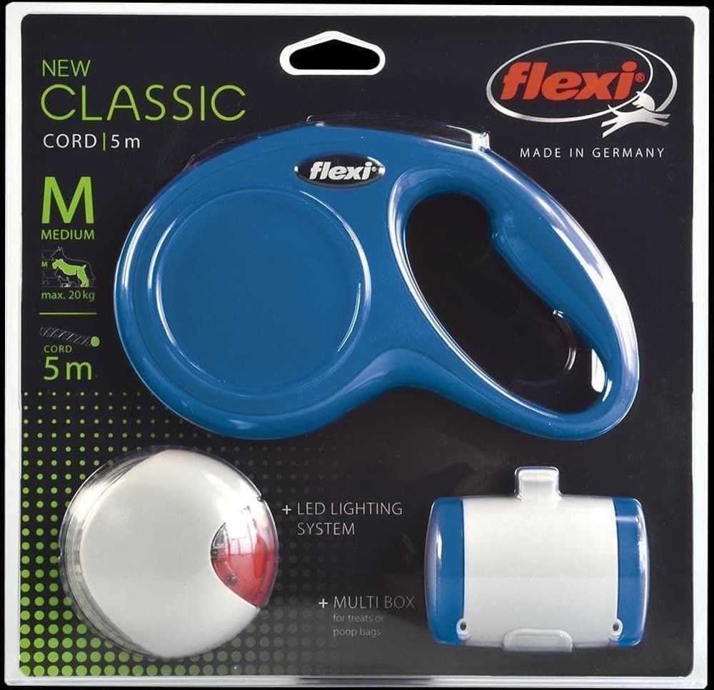 FLEXI набор (рулетка NEW Classic Basic М (до 20 кг) трос 5 м + LED фонарик + Multi-box) синий FLEXI набор (рулетка NEW Classic Basic М (до 20 кг) трос 5 м + LED фонарик + Multi-box) синий