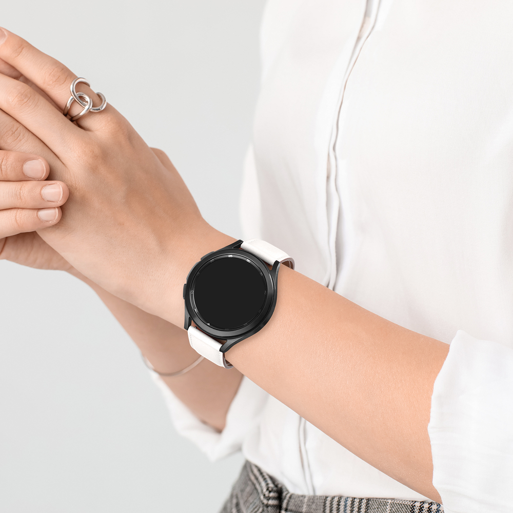 Ремешок из натуральной кожи белого цвета от Dux Ducis для смарт часов Samsung Galaxy Watch 3, 4, 5, 6 и 7 (размер крепления 20мм), серия YA Series