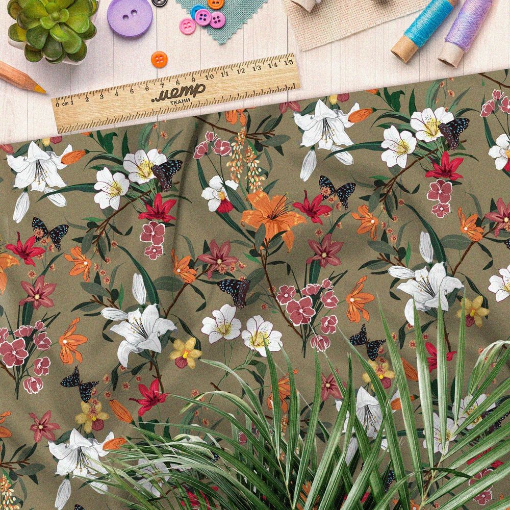 Ткань оксфорд 600 орнамент цветов
