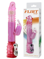 Розовый вибратор-кролик с ротацией и возвратно-поступательным движением Rough - 28,5 см.