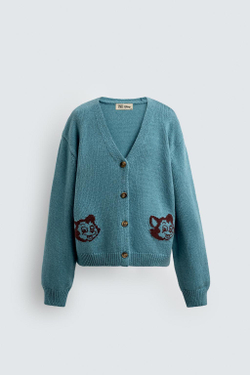 ZARA Х DISNEY ЖАККАРДОВЫЙ КАРДИГАН С ФИГАРО, СИНИЙ