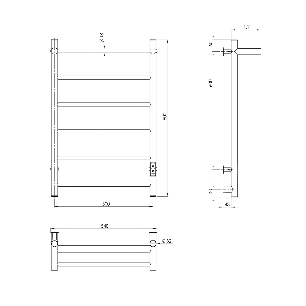 Полотенцесушитель MIXLINE VEGA  80х50 (таймер, 318Вт, 5 перекладин + ПОЛКА) электрический ГРАФИТ