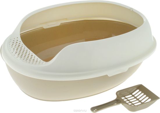 Макар туалет овальный с бортом,решеткой и совочком светло-бежевый, 50х38х20 см