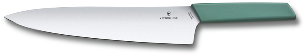 Фото нож разделочный VICTORINOX Swiss Modern прямое лезвие из нержавеющей стали 25 см рукоять из синтетического материала шалфейного цвета в блистере с гарантией