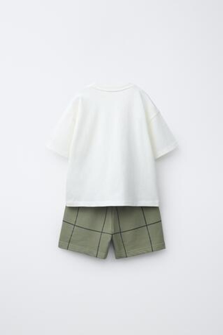 ZARA КОМПЛЕКТ ФУТБОЛКА С КАРМАНОМ И ШОРТЫ В КЛЕТКУ, МЯГКИЙ ЗЕЛЕНЫЙ