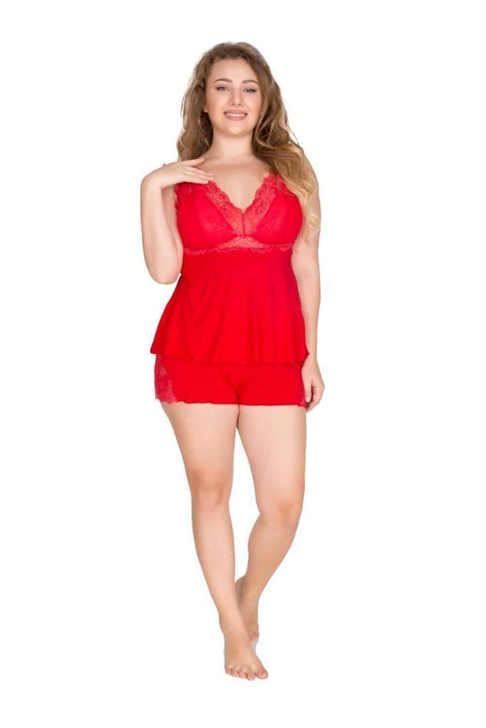 Пижамный комплект с ажурной отделкой (Размер: L) (Цвет: темно-синий)