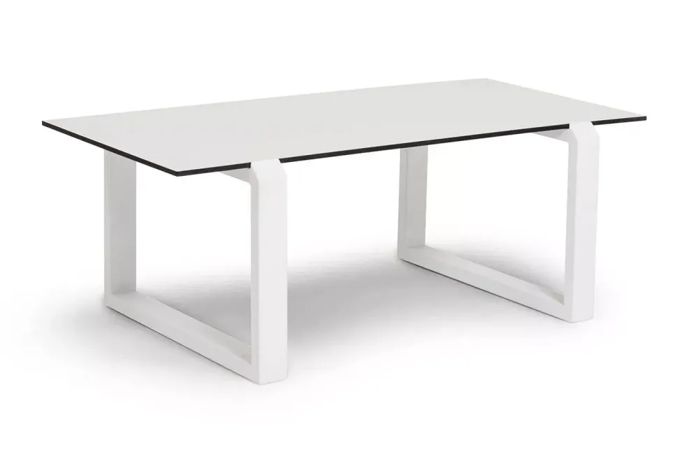 "Варадеро" журнальный стол из HPL 110х60 H43, каркас алюминий белый муар, цвет столешницы "молочный"