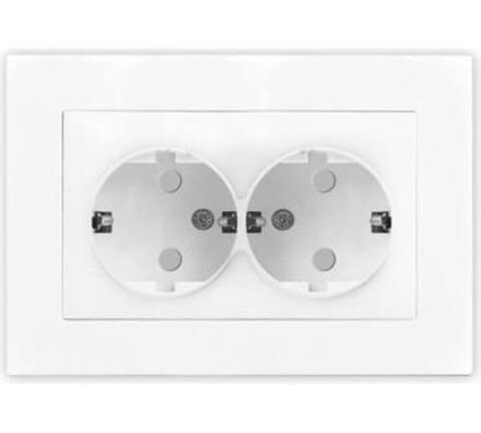 Розетка двухместная "UNIVersal" серия "Афина" с/з, с/у, з/ш 16А, 220В, белая (еврослот) (HU2310)